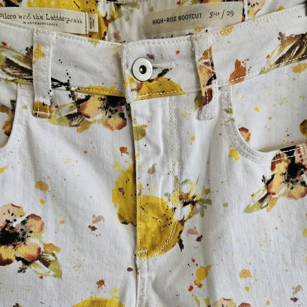 NWT Anthropologie High Rise Bootcut White/yellow jeans Size 29 - Picture 2 of 11